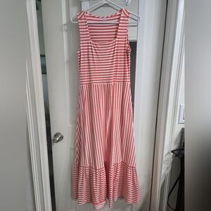 Lands' End Coral and White Striped Dress